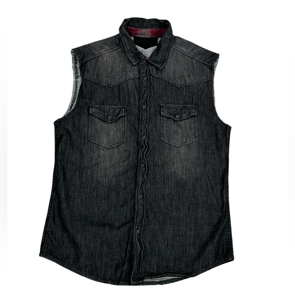 Rogue Sleeveless Biker Denim Shirt Black